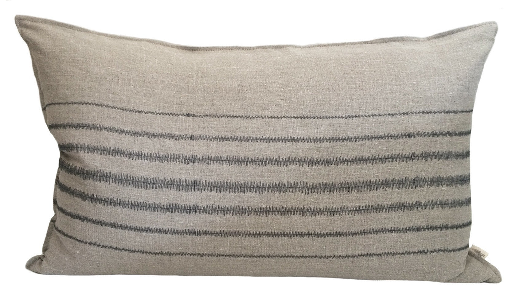 Embroidered Stripe Cushion Charcoal on Stone